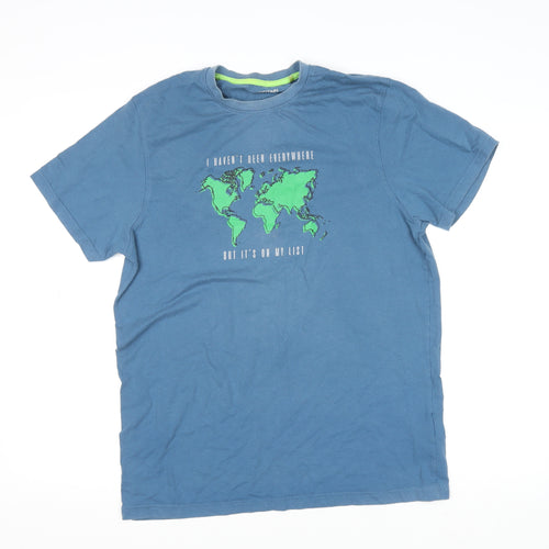 Mountain Warehouse Men's Blue Travel Quote Cotton T-Shirt Size M