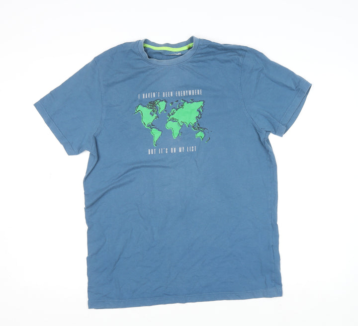 Mountain Warehouse Men's Blue Travel Quote Cotton T-Shirt Size M