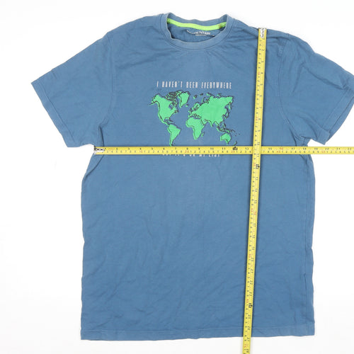 Mountain Warehouse Men's Blue Travel Quote Cotton T-Shirt Size M