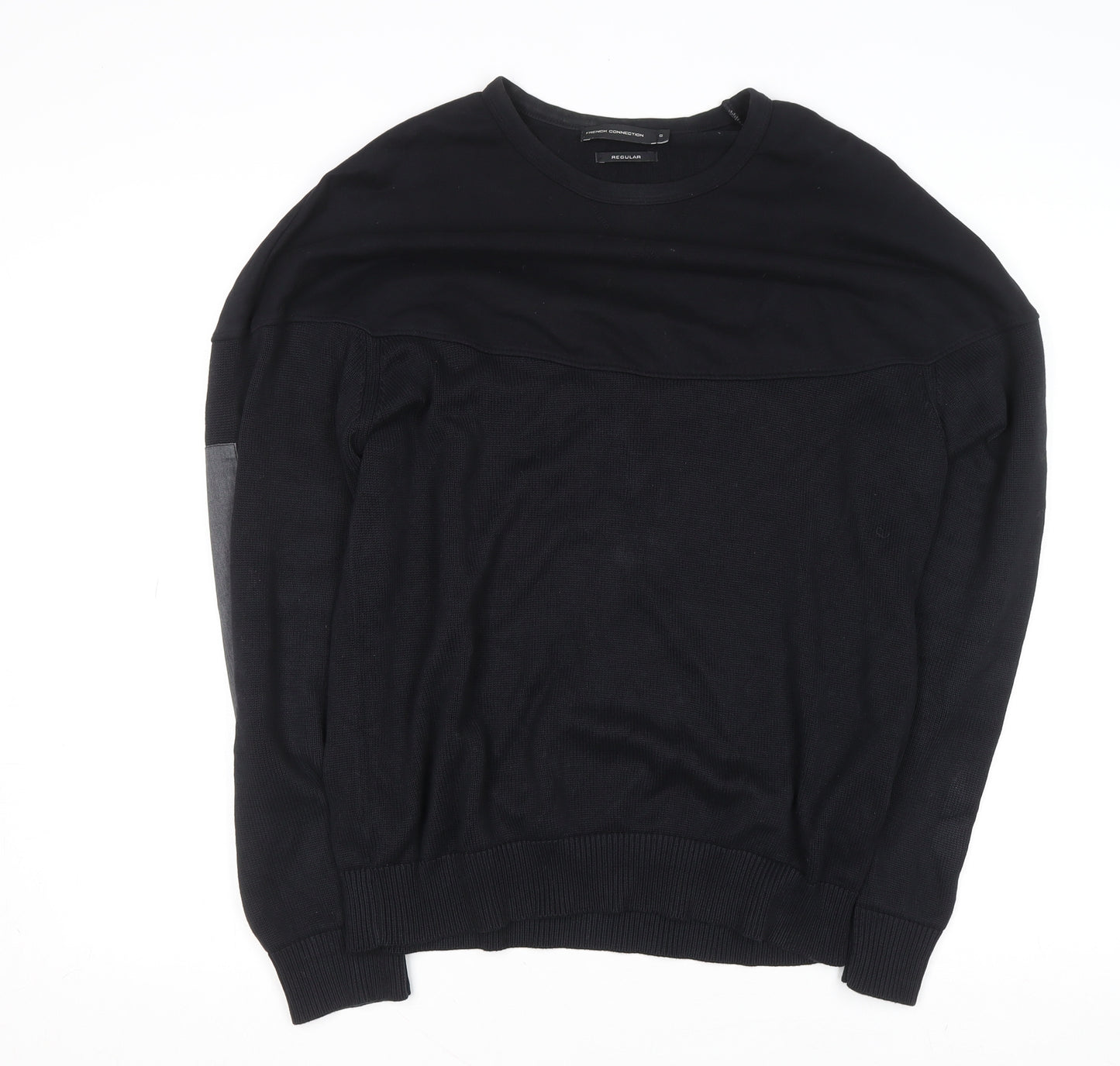 French Connection Men's Black Cotton Crew Neck Jumper Small