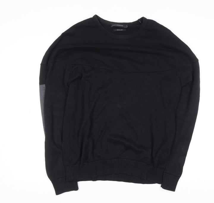 French Connection Men's Black Cotton Crew Neck Jumper Small