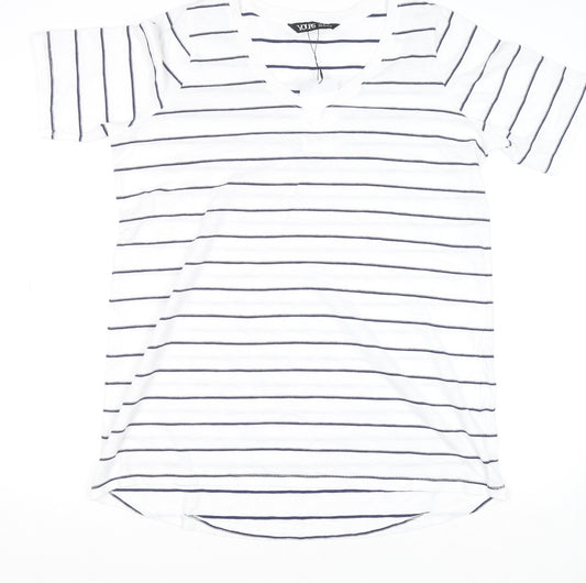 Yours Clothing Womens White Striped V-Neck Cotton T-Shirt Size 14