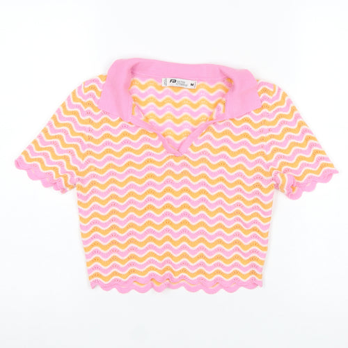 FB Sister Women’s Pink Collared Knit Pullover Jumper M Retro Style