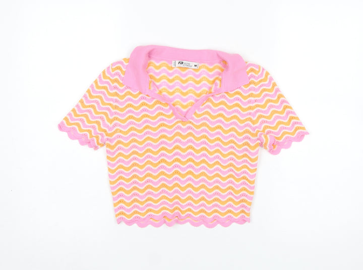 FB Sister Women’s Pink Collared Knit Pullover Jumper M Retro Style