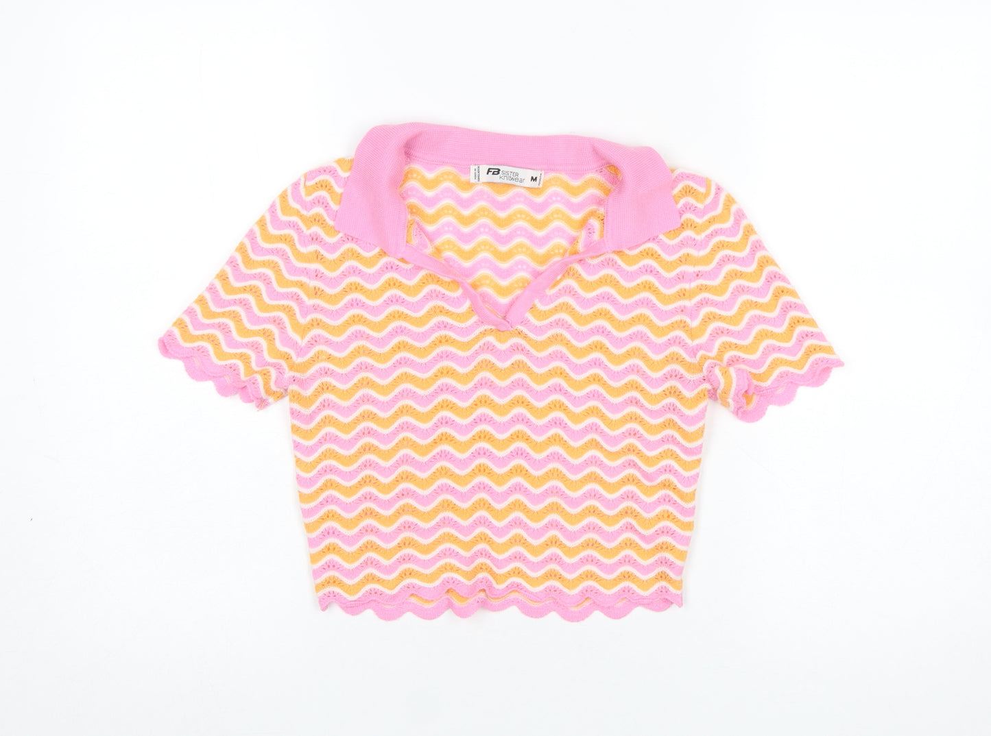 FB Sister Women’s Pink Collared Knit Pullover Jumper M Retro Style