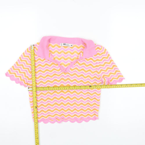 FB Sister Women’s Pink Collared Knit Pullover Jumper M Retro Style