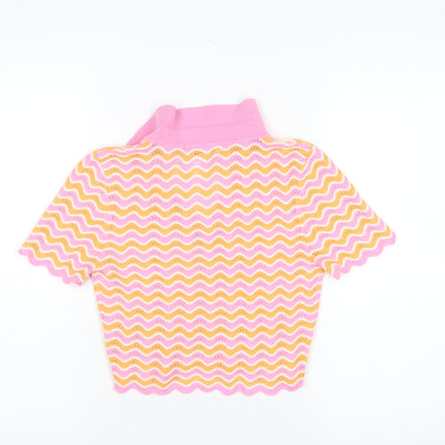FB Sister Women’s Pink Collared Knit Pullover Jumper M Retro Style
