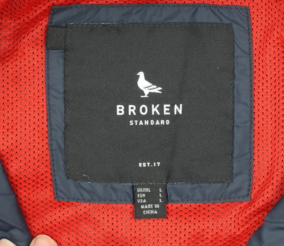 Broken Standard Men’s Red & Blue Windbreaker Jacket L Lightweight Nylon