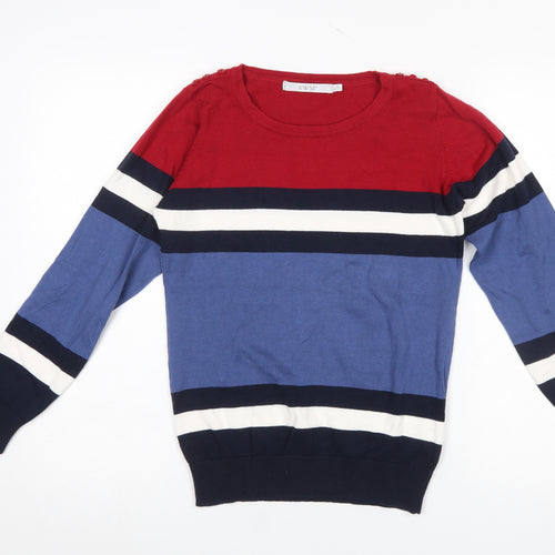 EWM Women's Multicoloured Striped Cotton Crew Neck Jumper Size S 10-12