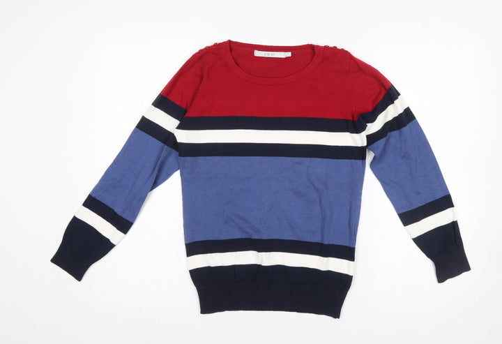 EWM Women's Multicoloured Striped Cotton Crew Neck Jumper Size S 10-12