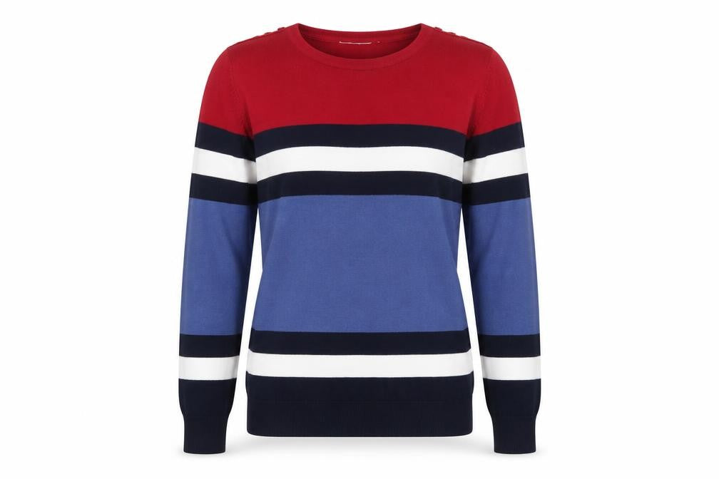 EWM Women's Multicoloured Striped Cotton Crew Neck Jumper Size S 10-12