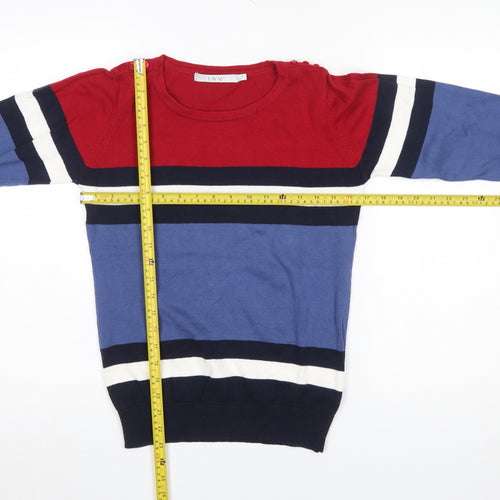 EWM Women's Multicoloured Striped Cotton Crew Neck Jumper Size S 10-12