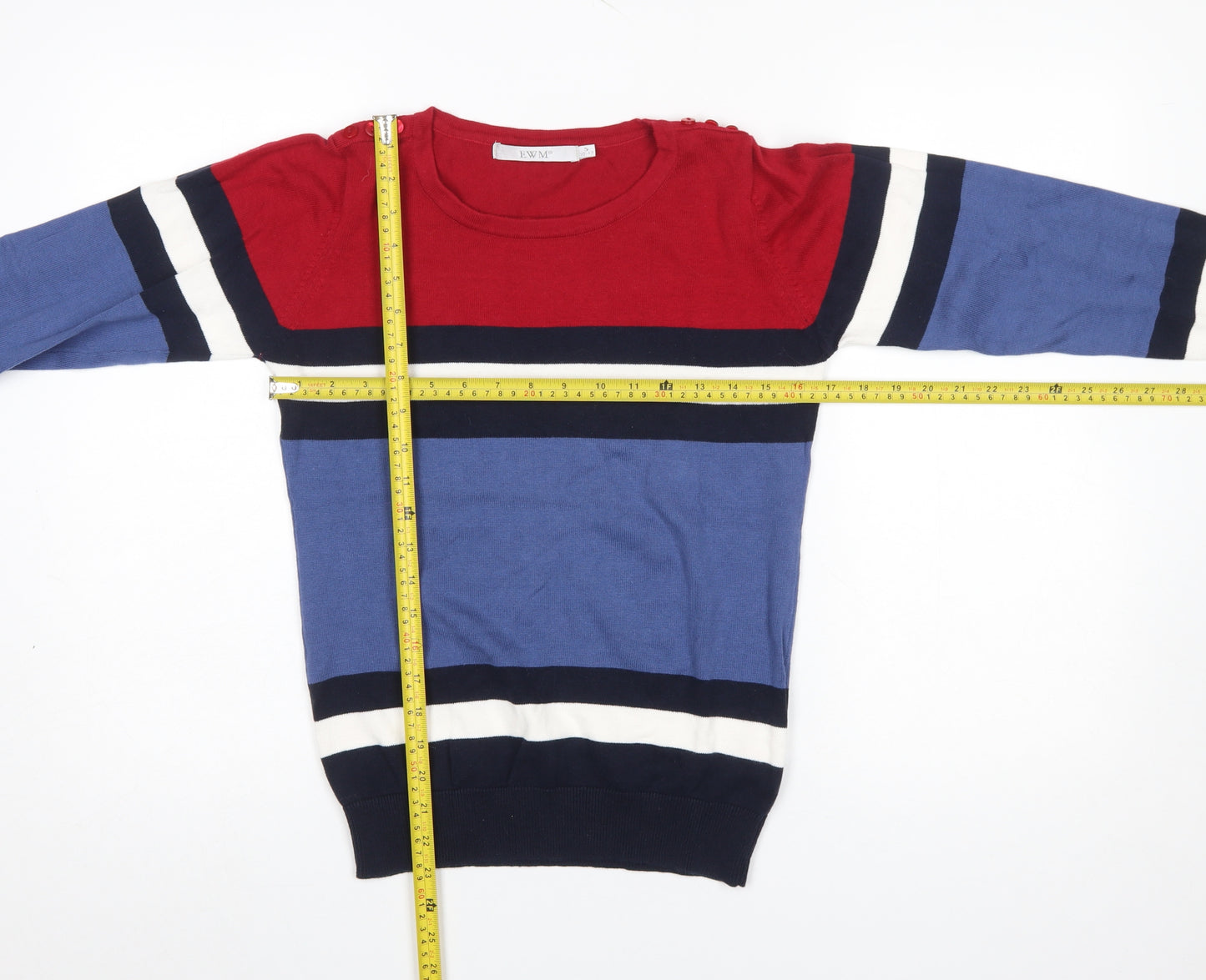 EWM Women's Multicoloured Striped Cotton Crew Neck Jumper Size S 10-12