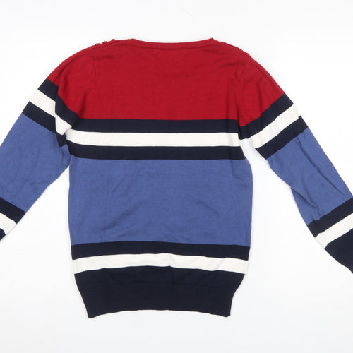 EWM Women's Multicoloured Striped Cotton Crew Neck Jumper Size S 10-12