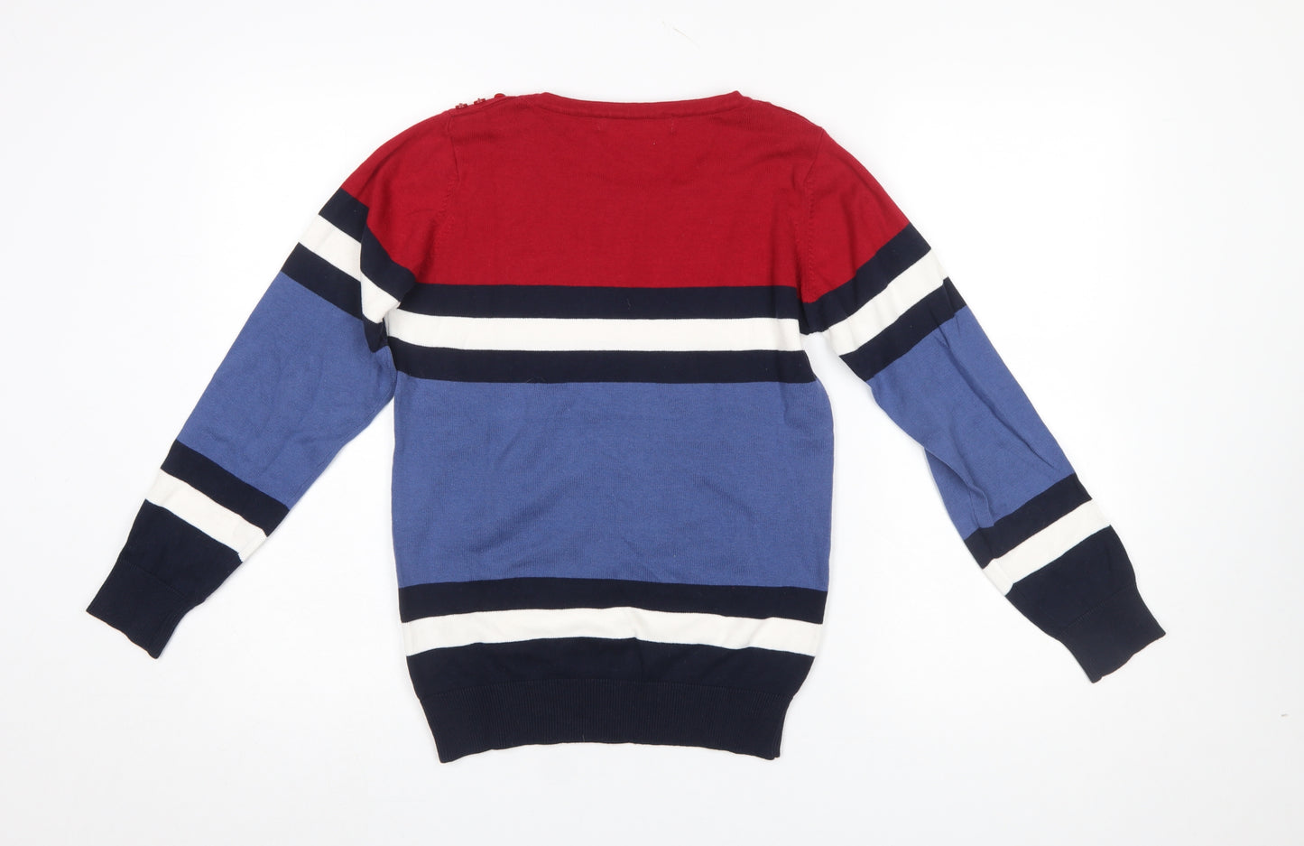 EWM Women's Multicoloured Striped Cotton Crew Neck Jumper Size S 10-12