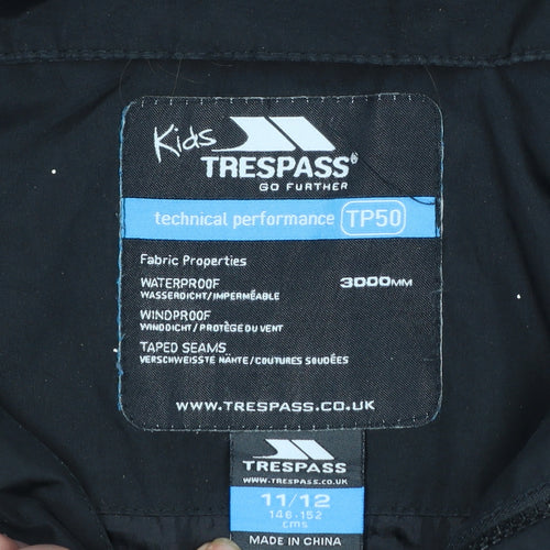 Trespass Boys Black Waterproof Hooded Parka Jacket 11-12 Years