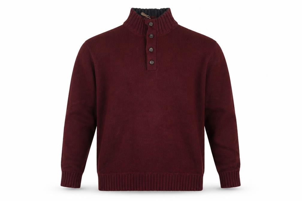 Front view of Austin Reed Men’s Red 2XL Cotton Button Henley Jumper