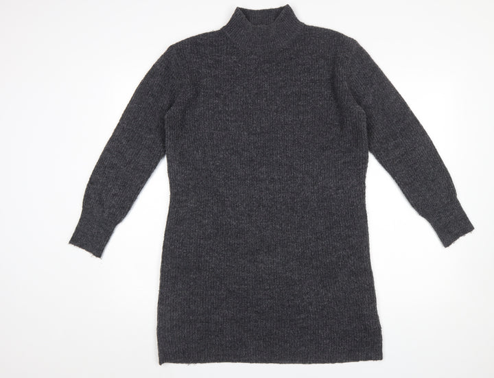 New Look Women's Grey Mock Neck Long Sleeve Tunic Jumper Size S