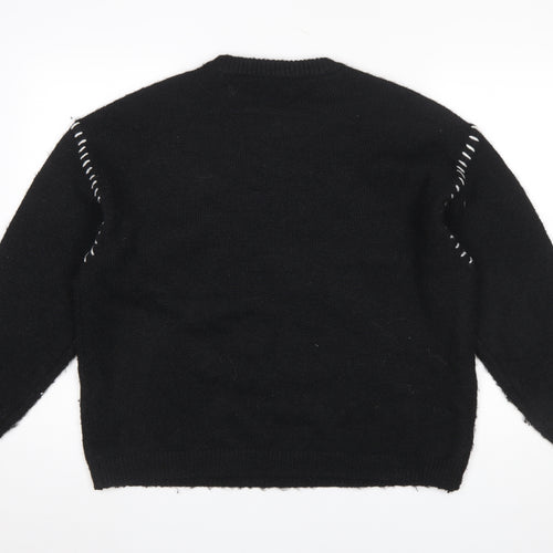 Pieces Women’s Black XL Crew Neck Knit Jumper with White Stitch Detail