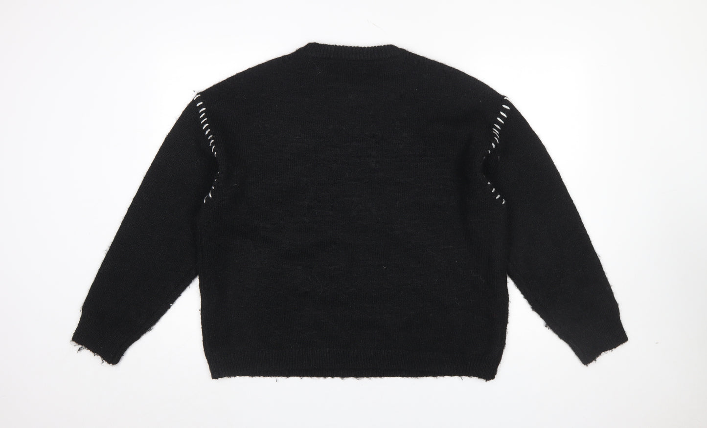 Pieces Women’s Black XL Crew Neck Knit Jumper with White Stitch Detail