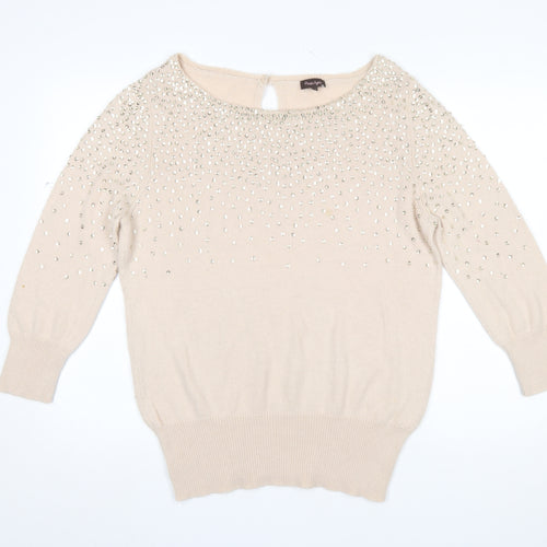 Phase Eight Women’s Beige Beaded Angora Blend 3/4 Sleeve Jumper Size 14