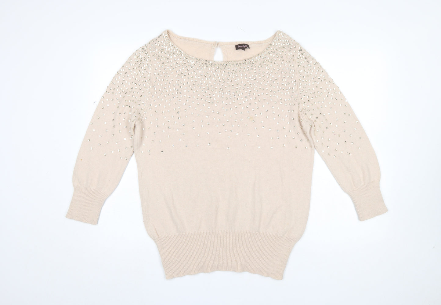 Phase Eight Women’s Beige Beaded Angora Blend 3/4 Sleeve Jumper Size 14