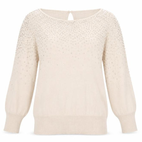 Phase Eight Women’s Beige Beaded Angora Blend 3/4 Sleeve Jumper Size 14