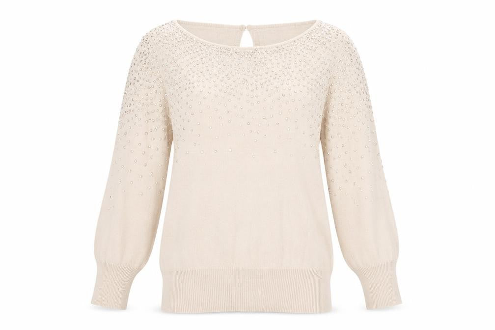 Phase Eight Women’s Beige Beaded Angora Blend 3/4 Sleeve Jumper Size 14