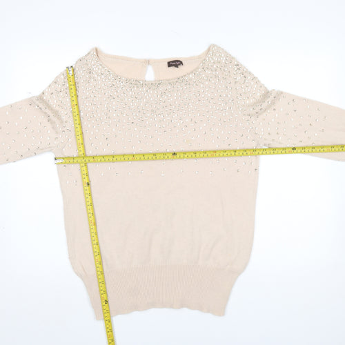 Phase Eight Women’s Beige Beaded Angora Blend 3/4 Sleeve Jumper Size 14