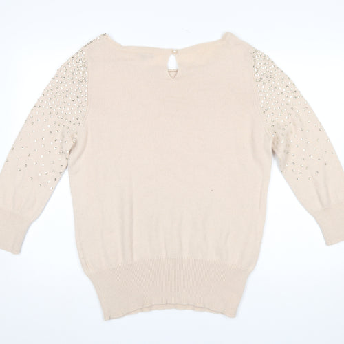 Phase Eight Women’s Beige Beaded Angora Blend 3/4 Sleeve Jumper Size 14