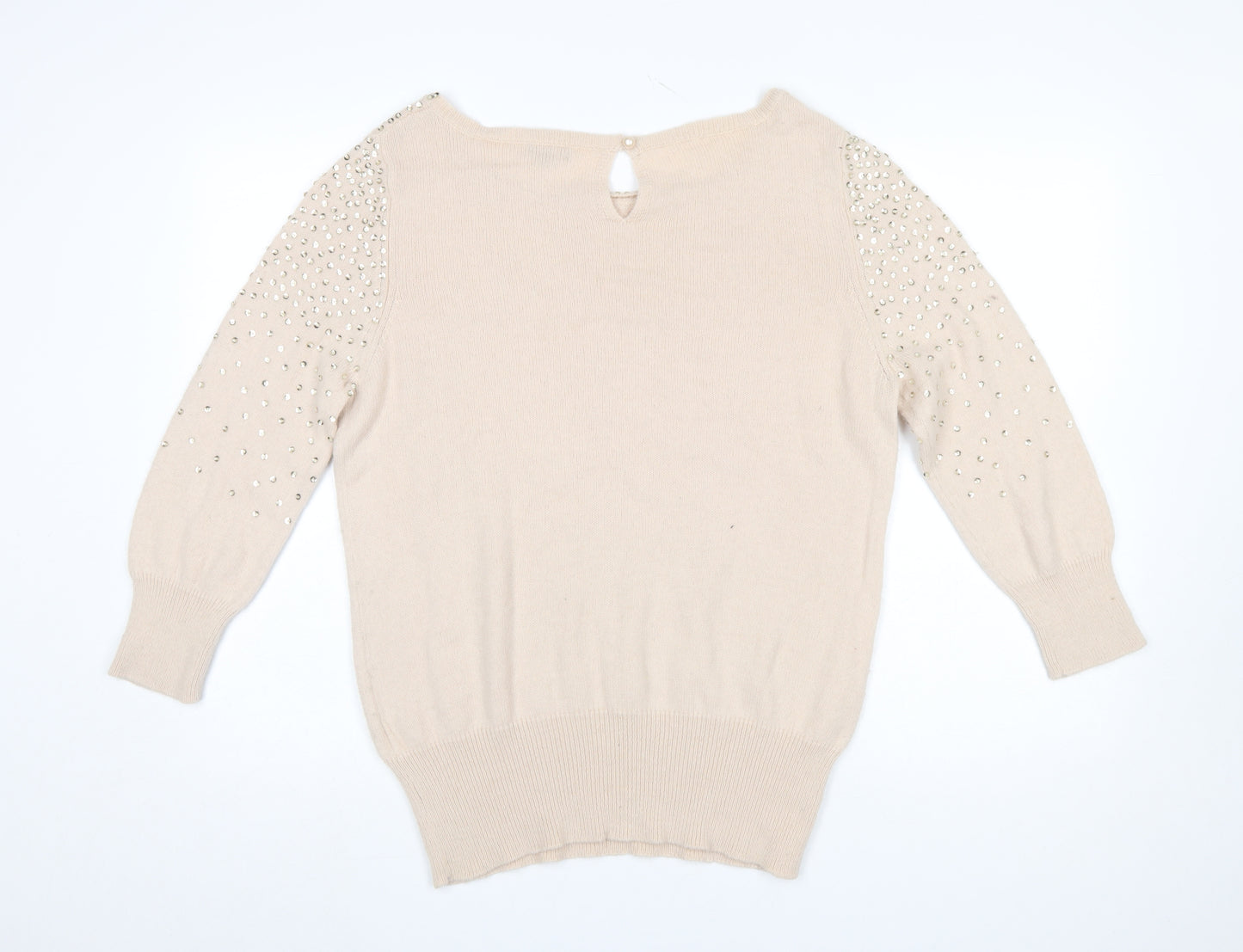 Phase Eight Women’s Beige Beaded Angora Blend 3/4 Sleeve Jumper Size 14