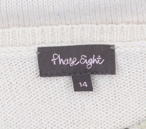 Phase Eight Women’s Beige Beaded Angora Blend 3/4 Sleeve Jumper Size 14