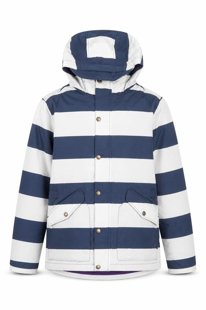 Front view of Johnnie b boys’ blue striped hooded parka jacket 16 years