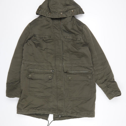 Monsoon Women’s Green Parka Coat UK 14 Hooded Cotton Blend