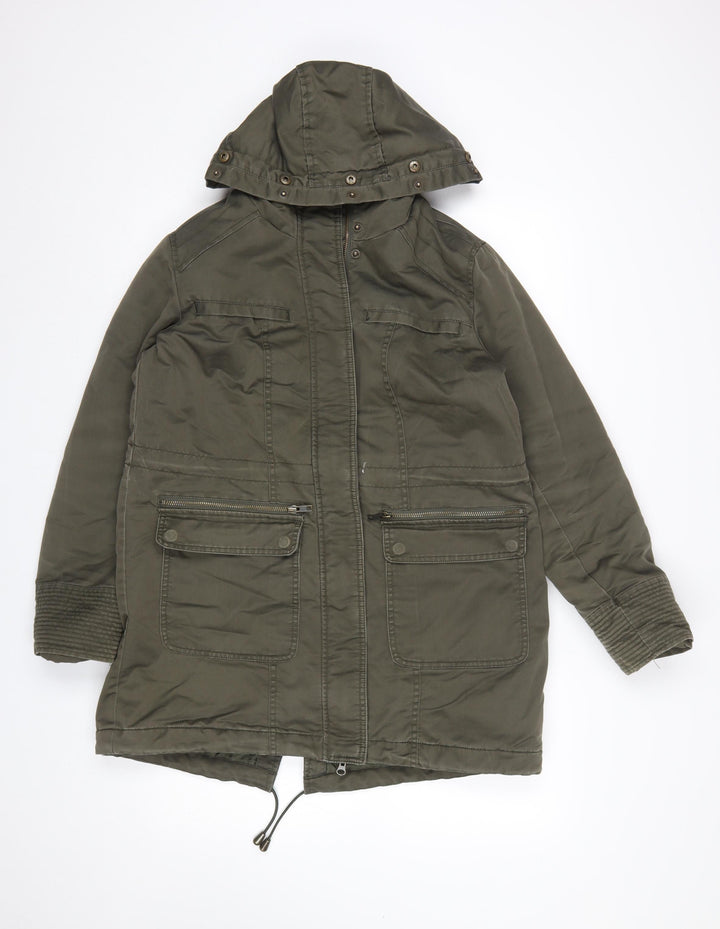 Monsoon Women’s Green Parka Coat UK 14 Hooded Cotton Blend