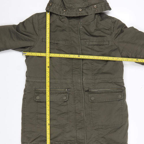 Monsoon Women’s Green Parka Coat UK 14 Hooded Cotton Blend