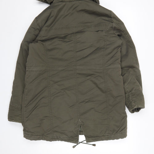 Monsoon Women’s Green Parka Coat UK 14 Hooded Cotton Blend