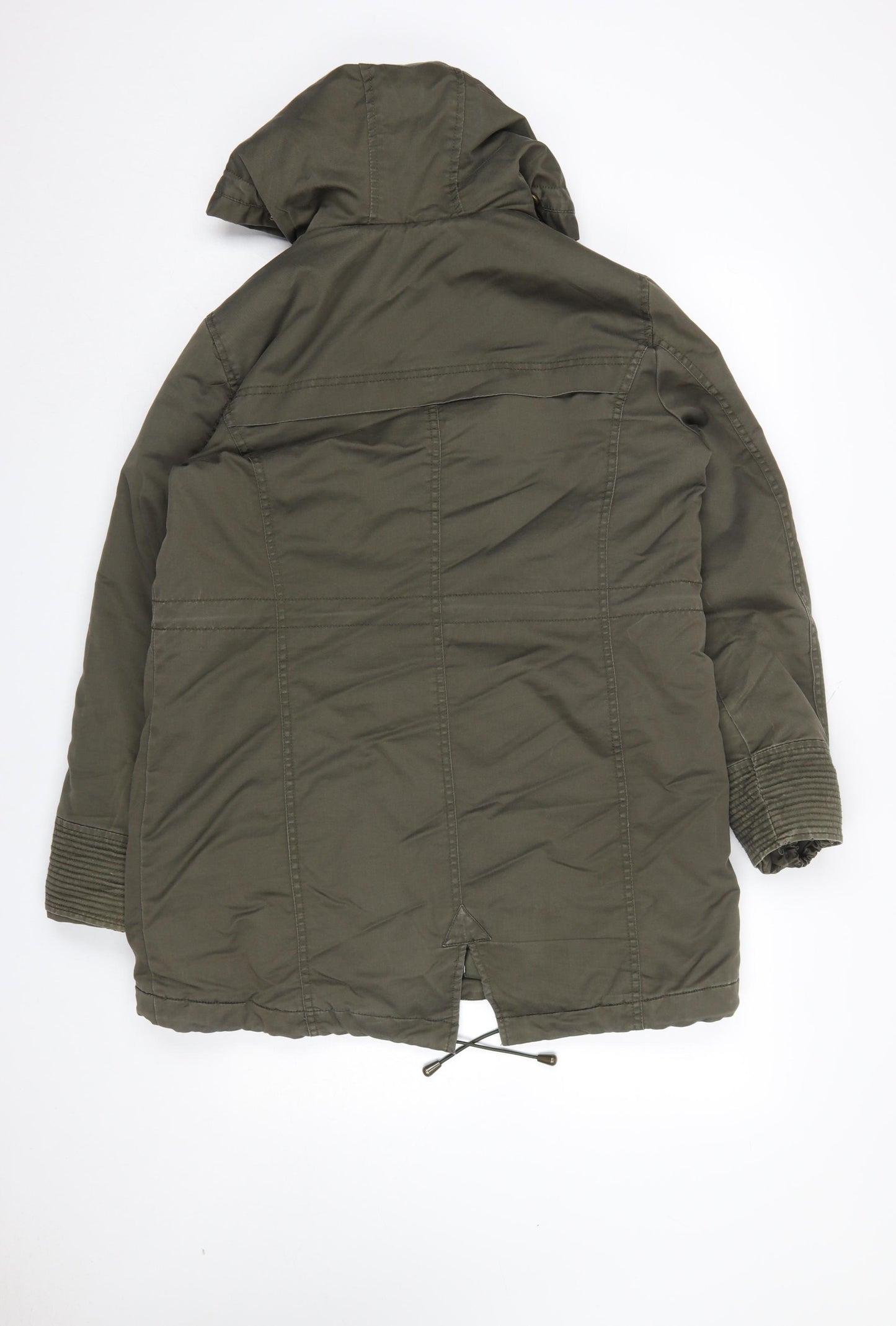 Monsoon Women’s Green Parka Coat UK 14 Hooded Cotton Blend