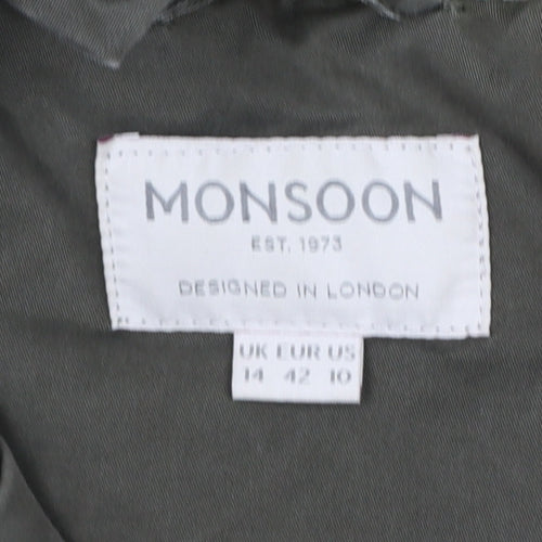 Monsoon Women’s Green Parka Coat UK 14 Hooded Cotton Blend