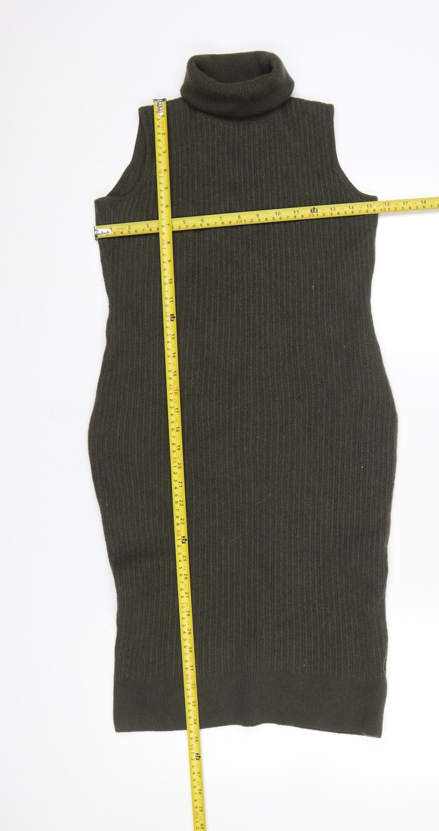 Paraphrase Women Green Wool Sleeveless Roll Neck Bodycon Dress Size 10
