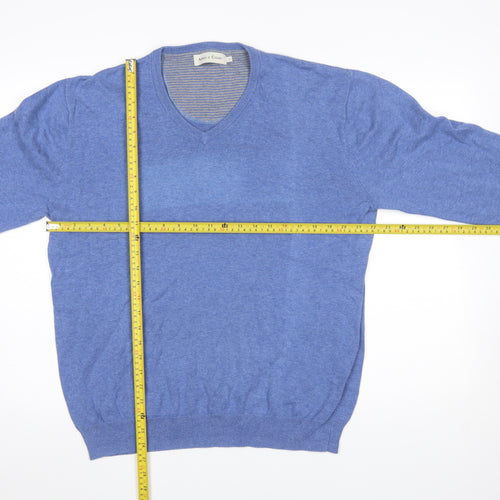 Aspen & Court Men's Blue Cotton V-Neck Jumper Size L
