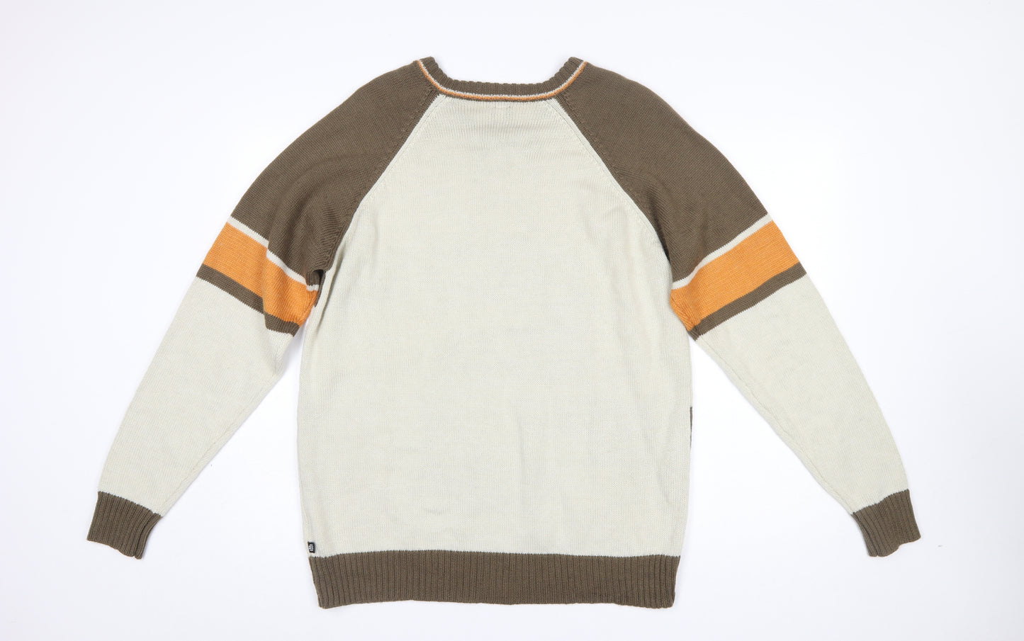 US40 Men’s Beige Brown V-Neck Graphic Pullover Jumper Size L