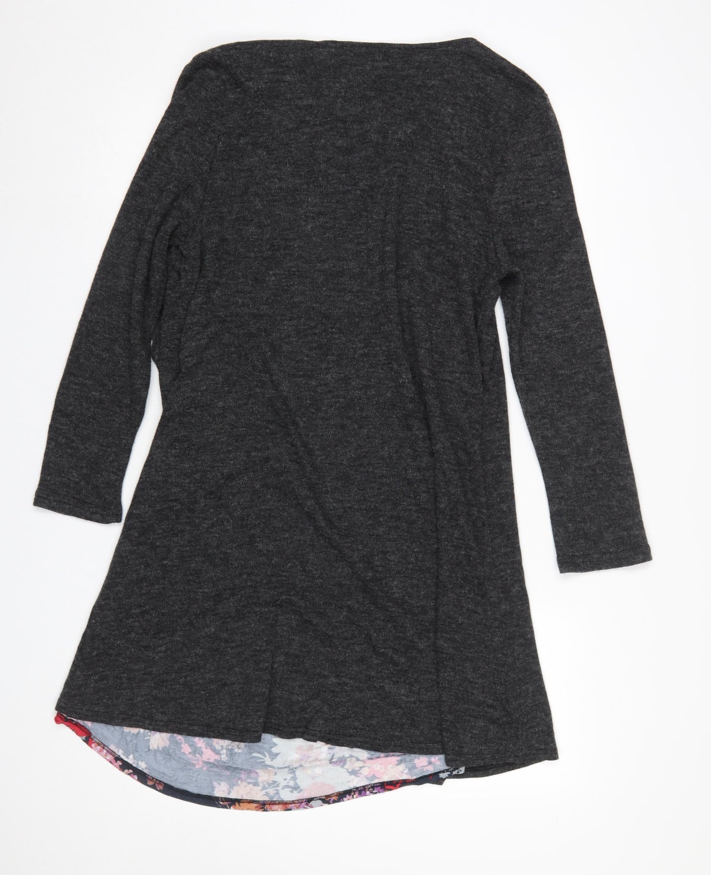 Lakeland Women Dark Grey Longline Open Cardigan L Soft Knit