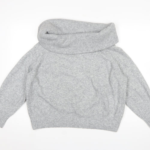 H&M Women's Grey Cowl Neck Wool Blend Jumper Size S