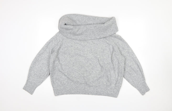 H&M Women's Grey Cowl Neck Wool Blend Jumper Size S
