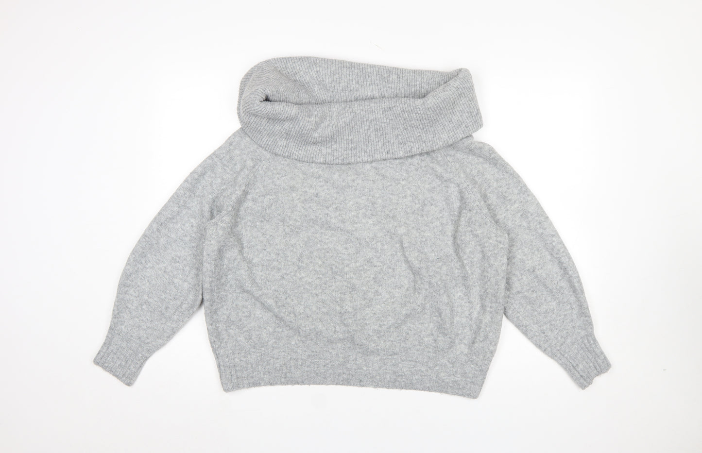 H&M Women's Grey Cowl Neck Wool Blend Jumper Size S
