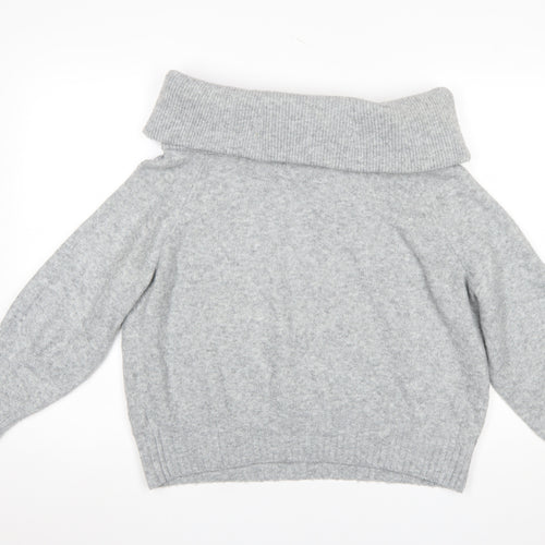 H&M Women's Grey Cowl Neck Wool Blend Jumper Size S