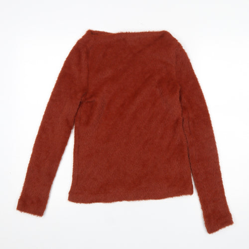 MNG Women Brown Fluffy Knit Pullover Jumper Size 12