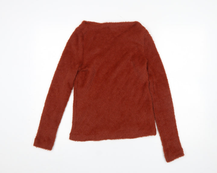 MNG Women Brown Fluffy Knit Pullover Jumper Size 12