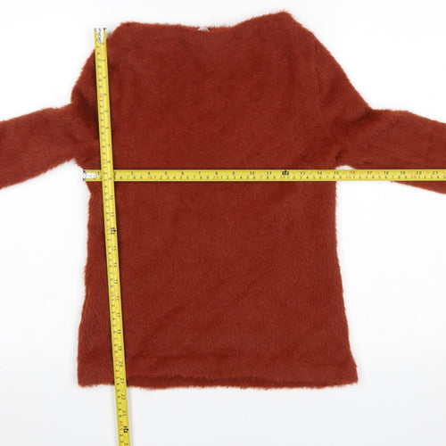 MNG Women Brown Fluffy Knit Pullover Jumper Size 12